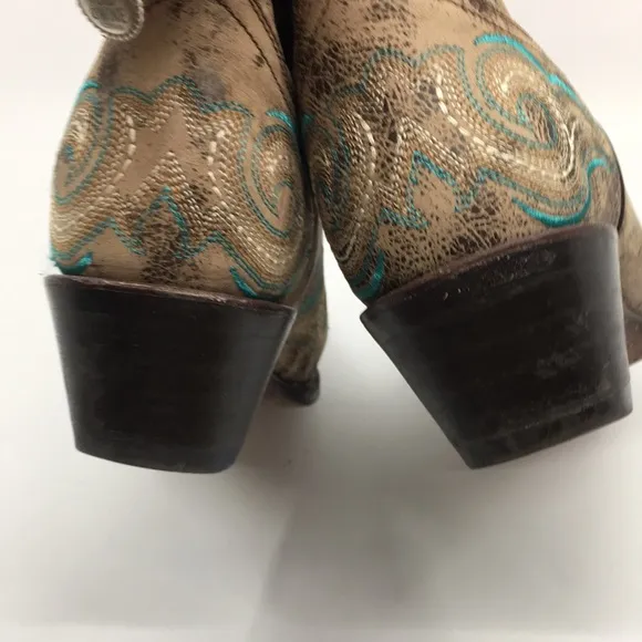 Corral Western Cowboy Boots Tan and Teal Blue Leather Women’s 6.5