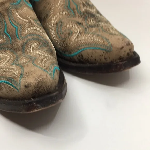 Corral Western Cowboy Boots Tan and Teal Blue Leather Women’s 6.5