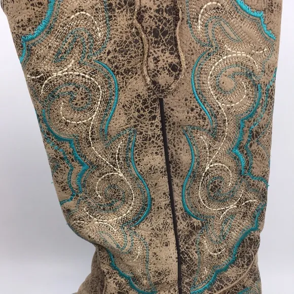 Corral Western Cowboy Boots Tan and Teal Blue Leather Women’s 6.5