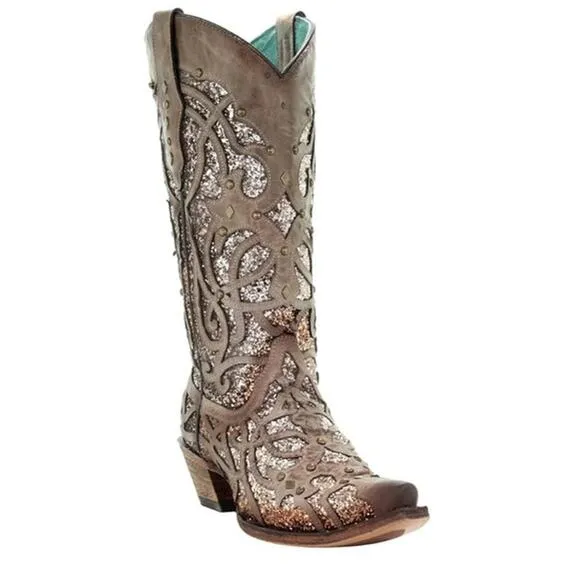 Corral Women’s Boots Orix Glitter Inlay &amp; Studs C3331-LD Size 6.5M