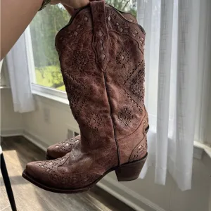 CORRAL WOMEN'S BROWN LEATHER GLITTER INLAY WESTERN BOOTS 8.5