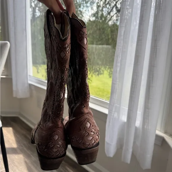 CORRAL WOMEN'S BROWN LEATHER GLITTER INLAY WESTERN BOOTS 8.5