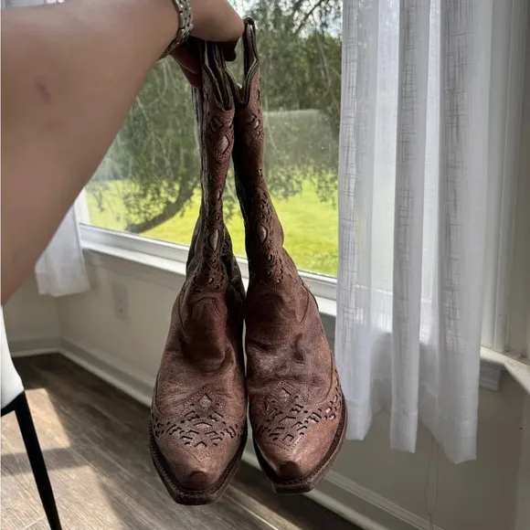 CORRAL WOMEN'S BROWN LEATHER GLITTER INLAY WESTERN BOOTS 8.5