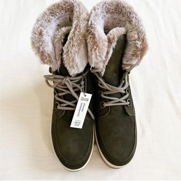 Cougar Women Boots Leather Ankle Waterproof Faux Fur Lace Winter Snow Platform 9