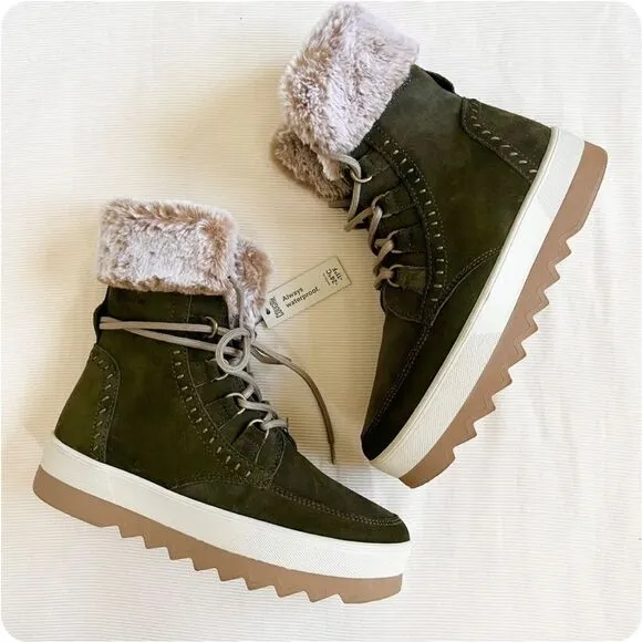 Cougar Women Boots Leather Ankle Waterproof Faux Fur Lace Winter Snow Platform 9