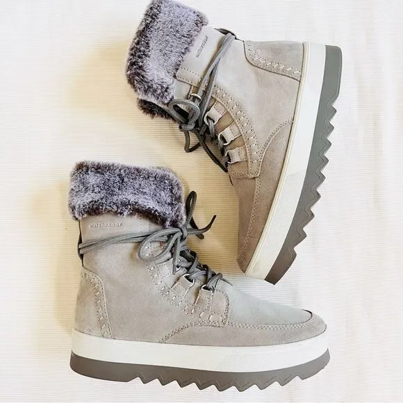 Cougar Women Boots Leather Ankle Waterproof Faux Fur Lace Winter Snow Platform 9