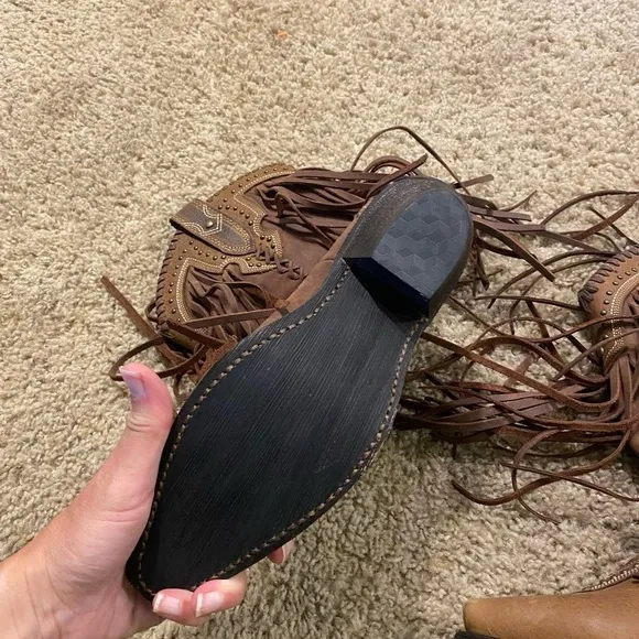 Cowgirl Boots Women’s Leather Tassel Detail Boots Size 7 Brown Festival Boho