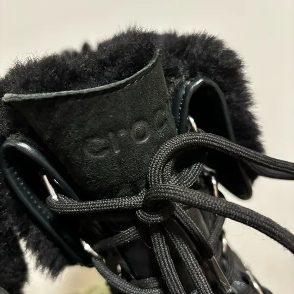 Crocs AllCast II Luxe Black Fur Lined Lace Up Vegan Snow Boots