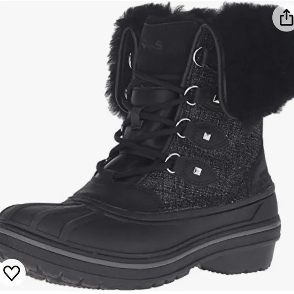 Crocs AllCast II Luxe Black Fur Lined Lace Up Vegan Snow Boots