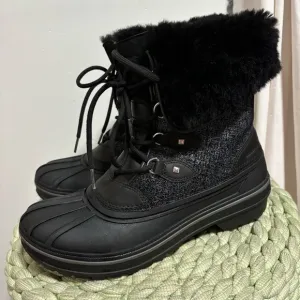 Crocs AllCast II Luxe Black Fur Lined Lace Up Vegan Snow Boots