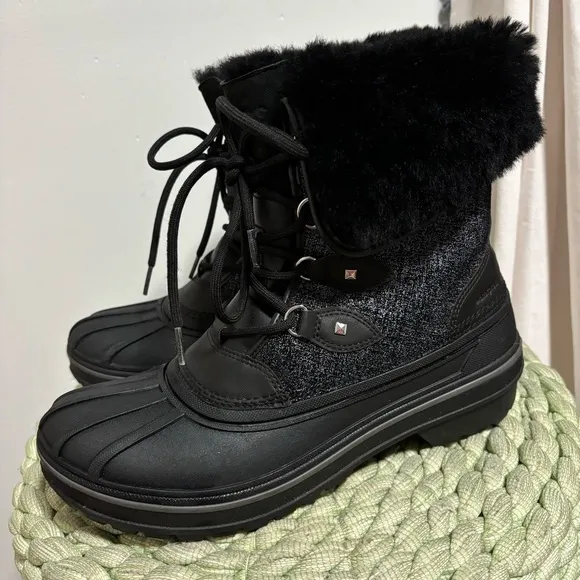 Crocs AllCast II Luxe Black Fur Lined Lace Up Vegan Snow Boots