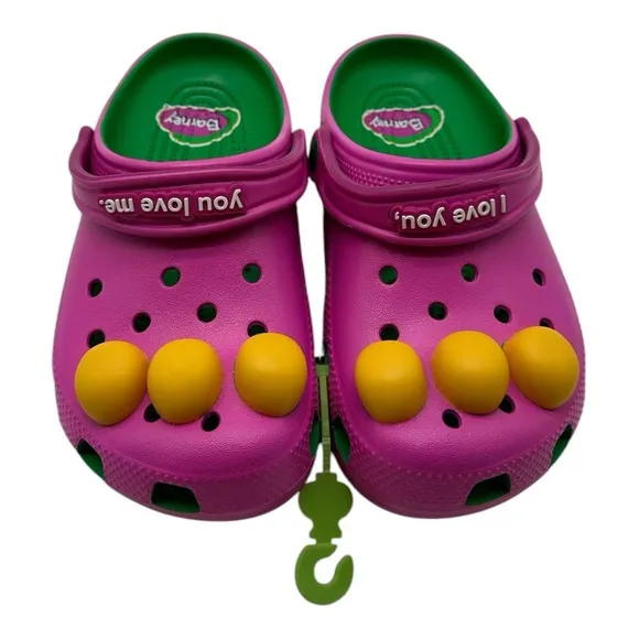 Crocs Barney Classic Clogs KIDS Size J 1 Slip On Shoes I Love You You Love Me