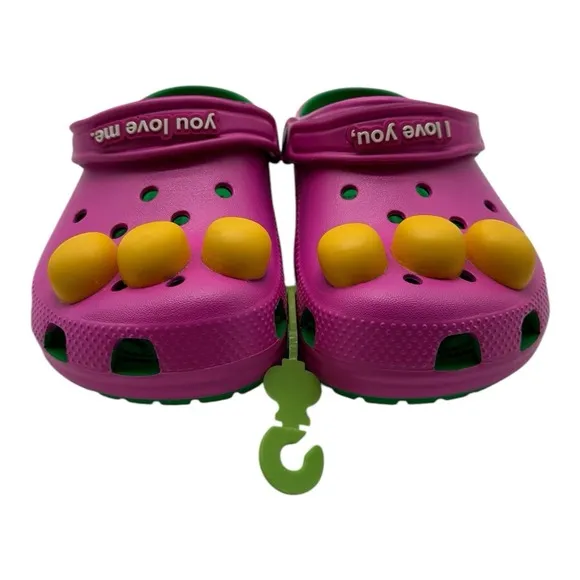 Crocs Barney Classic Clogs KIDS Size J 1 Slip On Shoes I Love You You Love Me