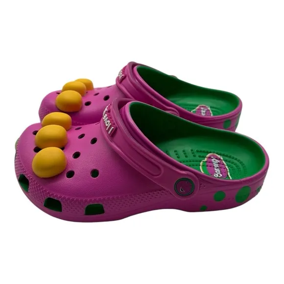 Crocs Barney Classic Clogs KIDS Size J 1 Slip On Shoes I Love You You Love Me