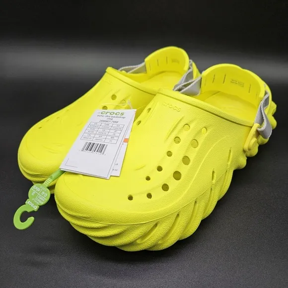 Crocs Echo (Mens 10) Yellow Reflective Backstrap Slip On Clogs‎ Shoes Slides New