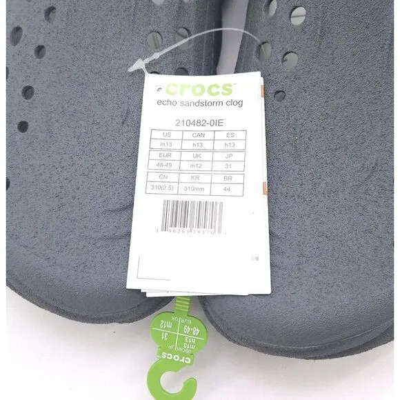 Crocs (Mens Size 13) Echo Sandstorm Clog Slip On Shoes Sandals Slate Grey‎ New