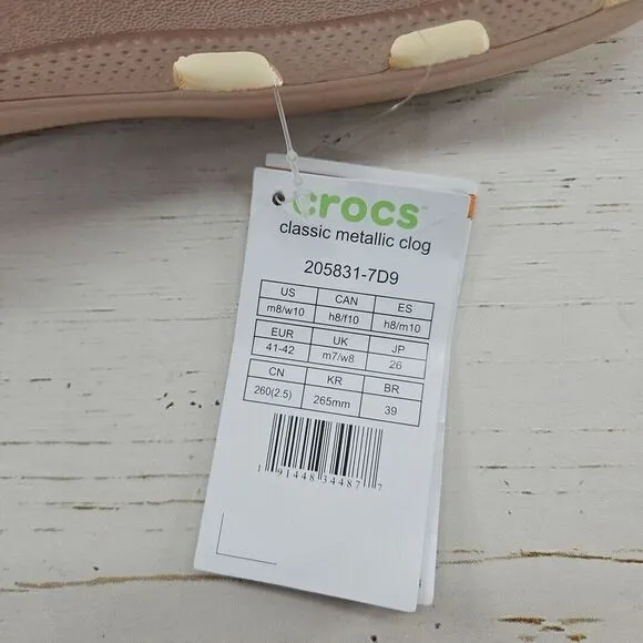 Crocs Shoes‎ Womens Size 10 Pink Rose Metallic Clogs Slip On Sandal 205831