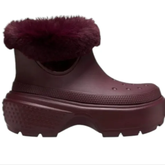 Crocs Stomp Lined‎ Snow Boots Dark Cherry Ankle High 208718-6WD Size 12W/10M