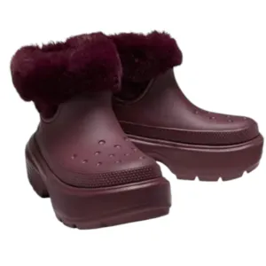 Crocs Stomp Lined‎ Snow Boots Dark Cherry Ankle High 208718-6WD Size 12W/10M