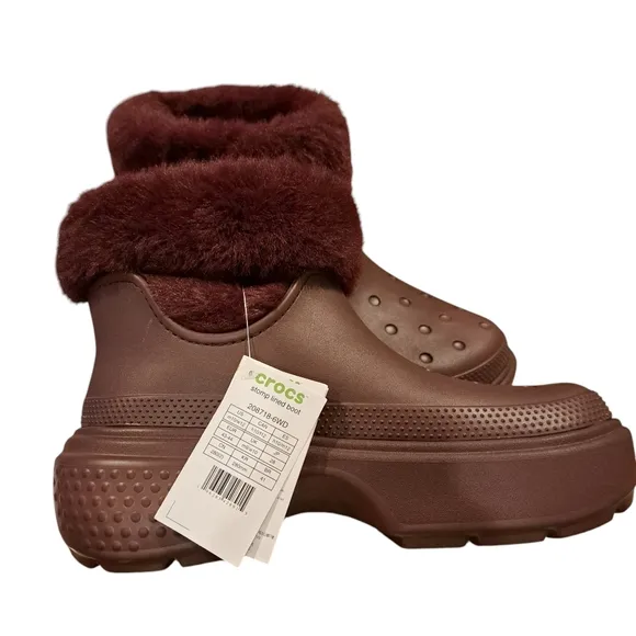 Crocs Stomp Lined‎ Snow Boots Dark Cherry Ankle High 208718-6WD Size 12W/10M