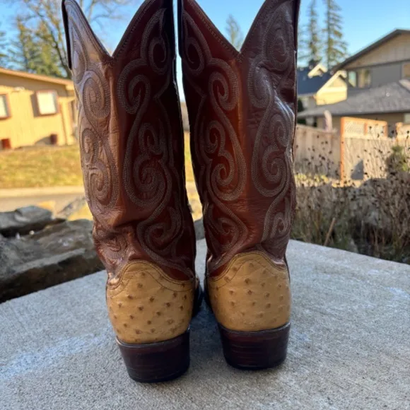 Dan Post Boots Full Quill Ostrich Leather Cowboy Western Boots Men’s Siz…