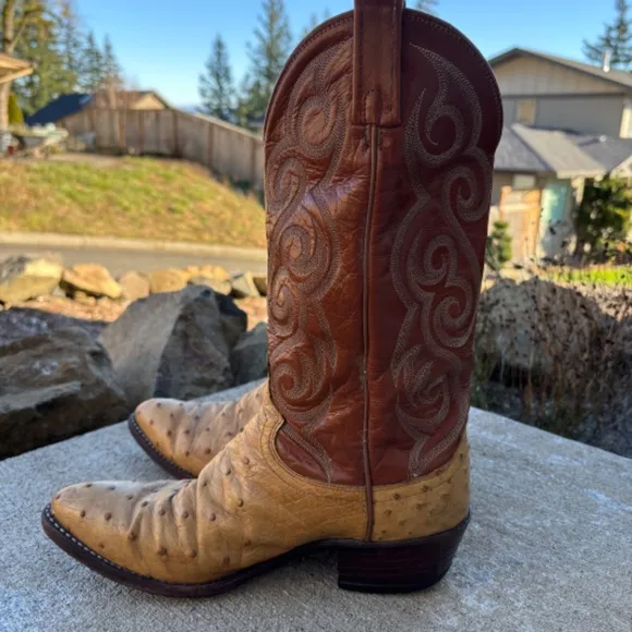 Dan Post Boots Full Quill Ostrich Leather Cowboy Western Boots Men’s Siz…