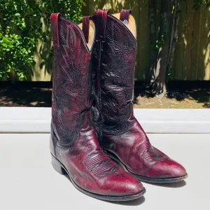 Dan Post Leather Cowboy Boots Men’s Size 9 Black Cherry Stitched Western
