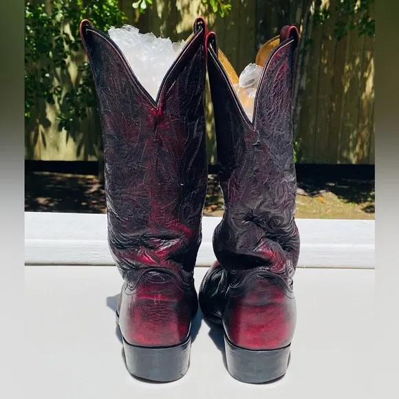 Dan Post Leather Cowboy Boots Men’s Size 9 Black Cherry Stitched Western