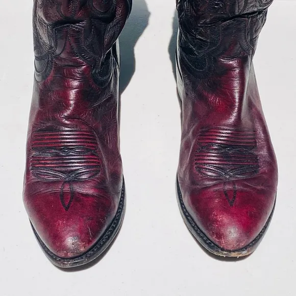 Dan Post Leather Cowboy Boots Men’s Size 9 Black Cherry Stitched Western