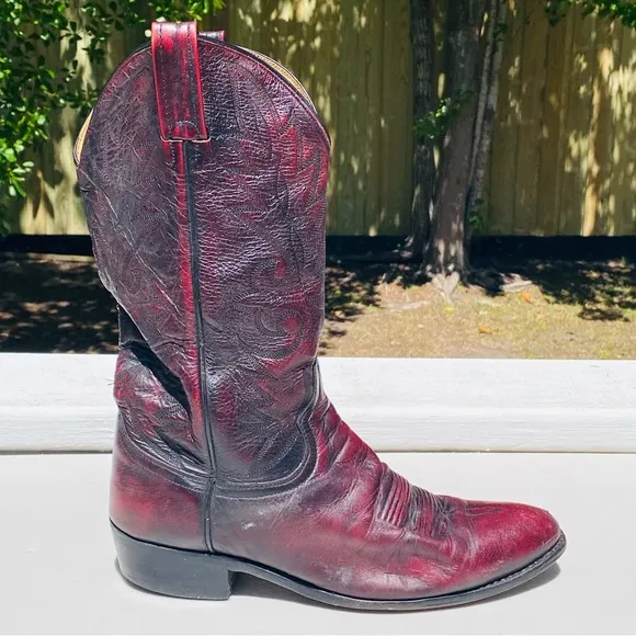 Dan Post Leather Cowboy Boots Men’s Size 9 Black Cherry Stitched Western