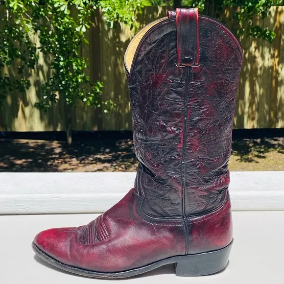 Dan Post Leather Cowboy Boots Men’s Size 9 Black Cherry Stitched Western