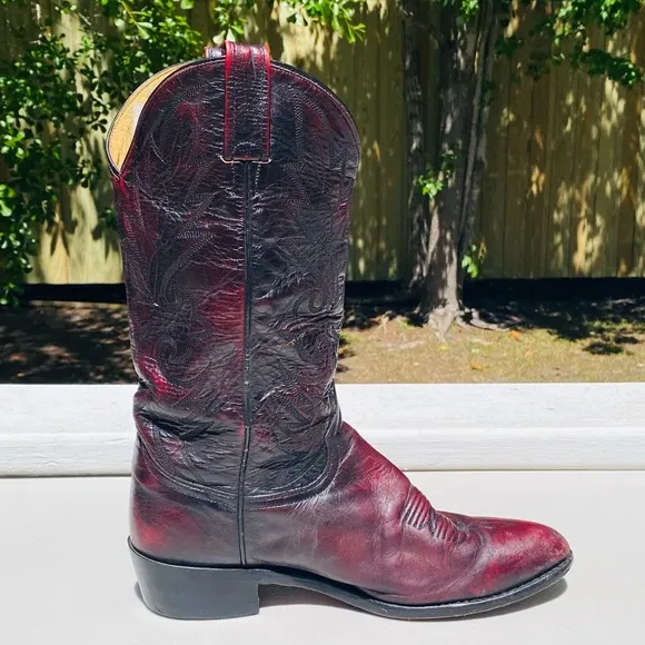 Dan Post Leather Cowboy Boots Men’s Size 9 Black Cherry Stitched Western