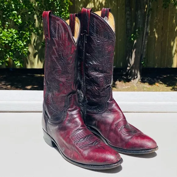 Dan Post Leather Cowboy Boots Men’s Size 9 Black Cherry Stitched Western