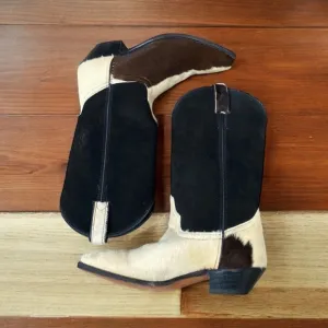 DAN POST Leather Cowhide Calf Hair Cow Print Pony Cowboy Western Boots 6.5
