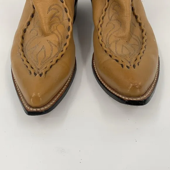 Dan Post Western Cowboy boots tan brown leather stitch vintage pull-on men 9.5