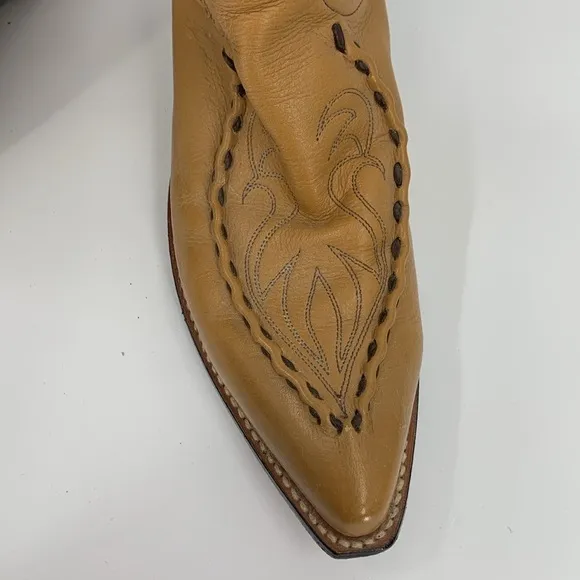 Dan Post Western Cowboy boots tan brown leather stitch vintage pull-on men 9.5