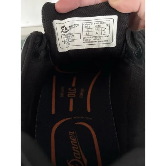 DANNER Caliper 3&quot; Aluminum Hard Toe Work Black Leather Shoes  Size 8.5 EE