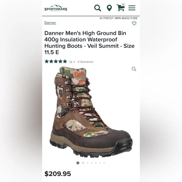 Danner Men’s 46231 D  hunting 8”  boots 11.5
