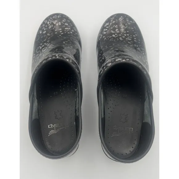 Dansko Shoes Women's 39 US 8-9 Professional Clogs‎ Pewter Leopard Patent Leather