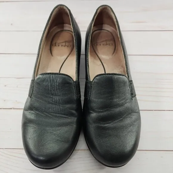 Dansko Womens‎ EU 37 Size 6.5 Size 7 Addy Black Leather Comfort Slip On Shoes