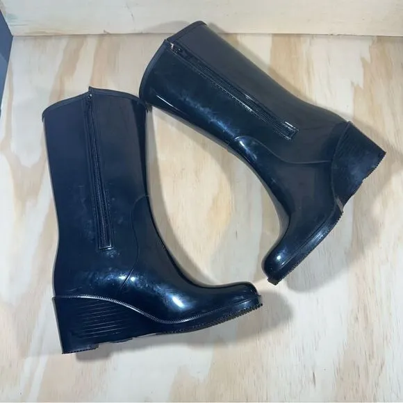 Dav Milan Black Wedge Rain Boots Women’s Size 7