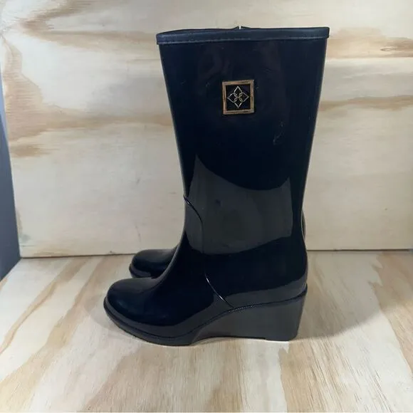 Dav Milan Black Wedge Rain Boots Women’s Size 7