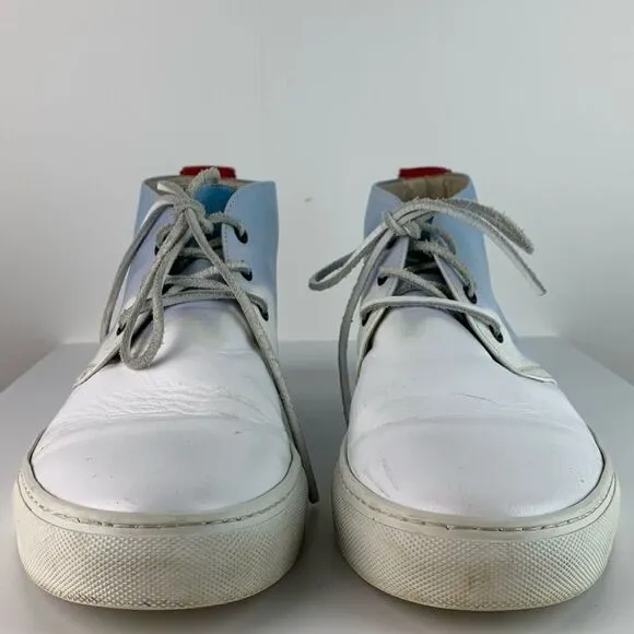 Del Toro men’s white blue leather hi-top chukka lace up sneakers boots size 11