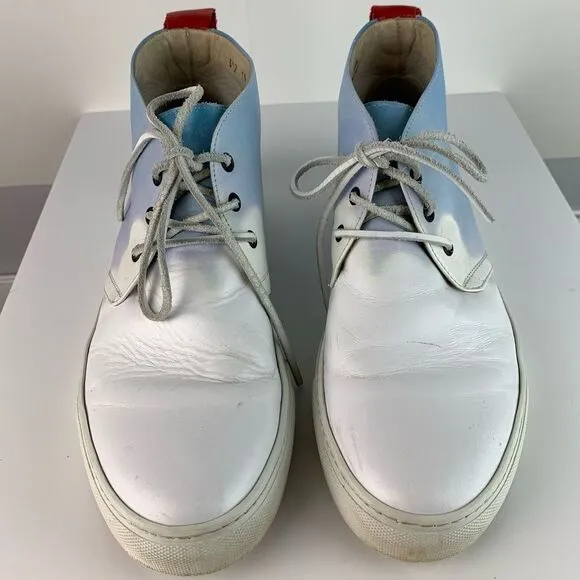 Del Toro men’s white blue leather hi-top chukka lace up sneakers boots size 11