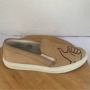 Del Toro thumbs Up Embroidered Leather Sneaker Women Sz 8 Nude Slip On Shoes