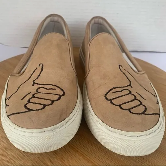 Del Toro thumbs Up Embroidered Leather Sneaker Women Sz 8 Nude Slip On Shoes