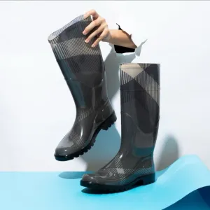 Designer Burberry Anthracite Checked Wellington Boots, women’s Rain Boot