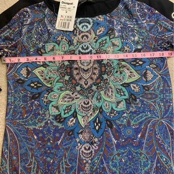 Desigual Yamina Mandala Shift Dress Women Medium Boho Rhinestone New With Tag