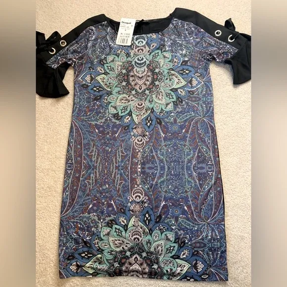 Desigual Yamina Mandala Shift Dress Women Medium Boho Rhinestone New With Tag