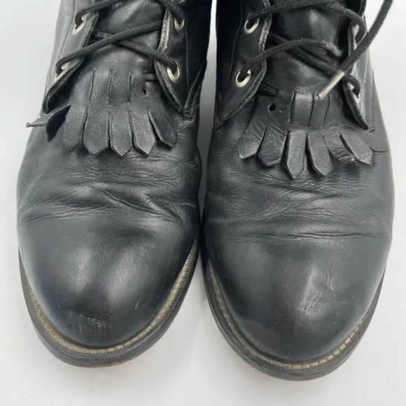 Diamond J Black Leather Roper Kiltie Lace Up Western Boots Men’s Size 9